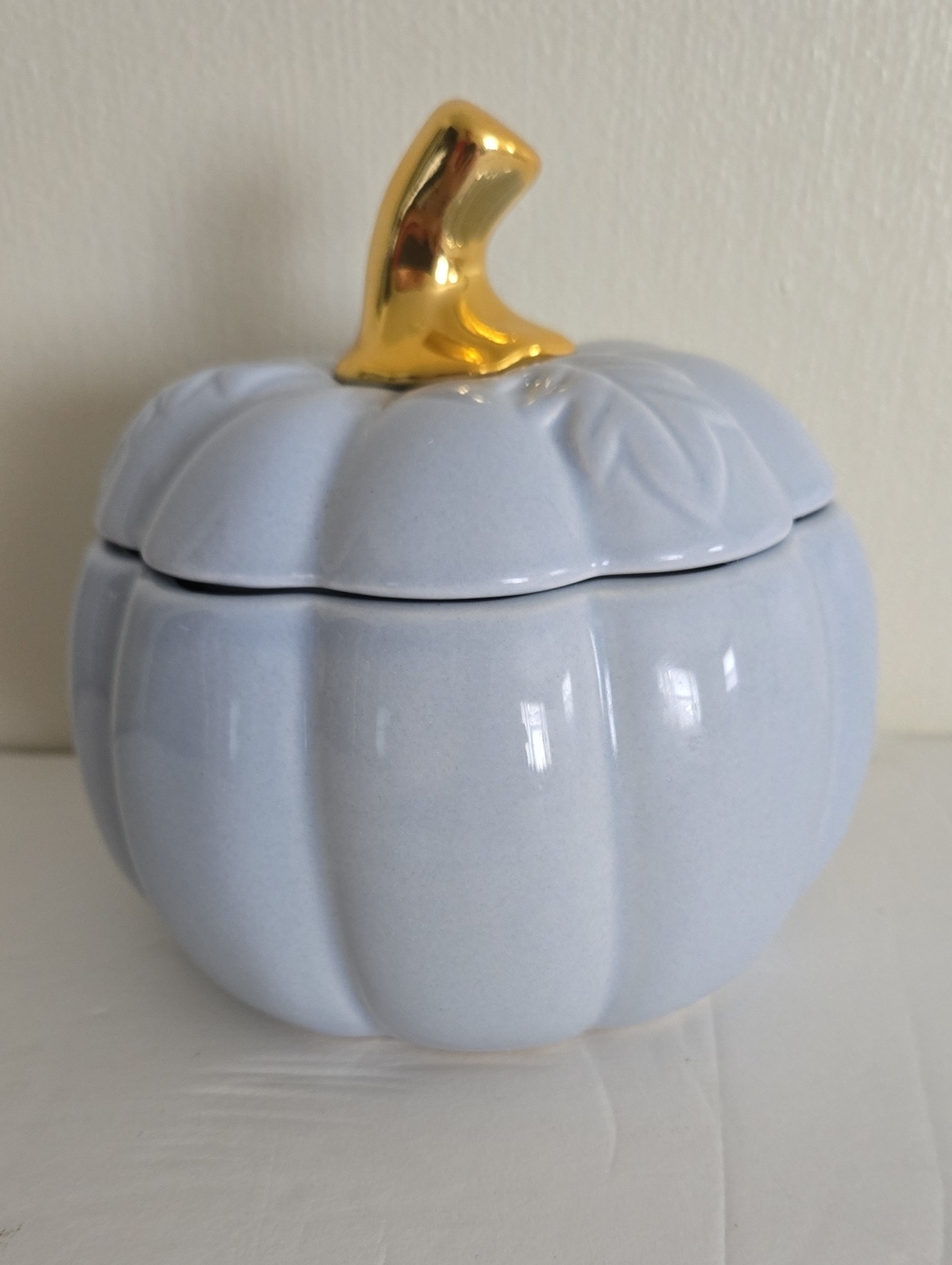 Blue Pumpkin Jar With Gold Stem